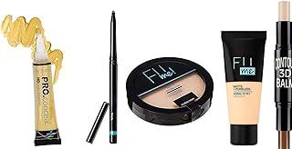 Fi Me love Powder Pore-Less Oil Control Compact Powder- Matte Finish Face -Fii Me loveMatte-Pore-Less Foundation -Highlighter And Contour Stick-Kajal Eyes- HD PRO Concealer - Light Yellow