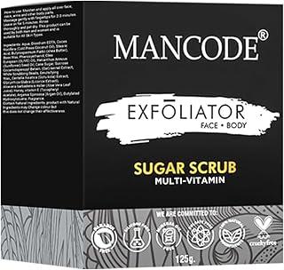 Mancode Multi-Vitamin Sugar Scrub for Face & Body for Tan Removal Exfoliating Detan Scrubs for Glowing Soft & Smooth Skin Removes Tan, Blackheads and Dirt For Men & Women 125gm.