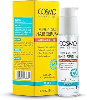 COSMO Soft & Shine Super Gloss Hair Serum with Argan Oil for Men & Women | Reduces Hair Breakage, Adds Lustrous Shine, Non-Greasy Formula | Mineral Oil Free, Paraben & Sulfate Free - 65ml