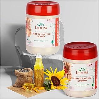 Lilium Hand & Foot Spa Cream and Scrub For Rough, Dry and Cracked Heel |Sunflower Seed Oil & Olive Oil | Orange Peel Extract | Ammonia Free | Exfoliate Dead Tissue, (900ml Each) Pack of 2