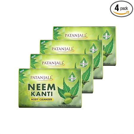 Patanjali Neem Kanti Herbal Body Cleanser Soap for Men and Women (150g, Pack of 4), Moistu