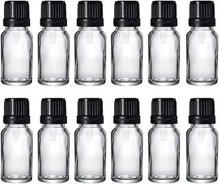 PHARCOS 15ml Transparent (Clear) Glass Bottle with Euro Dropper Black Tamper Proof Cap for Homeopathy Use, Beauty Products DIY, Multipurpose Use, Refillable, Reusable(Leak Proof) (15ml - Pack of 12)