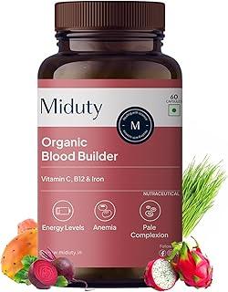 Miduty Organic Blood Builder Anemia Supplement with Green Amla, Barley Leaves, Beet Root to Support Iron Deficiency | Hemoglobin Booster & Non Constipating Iron Supplement - 60 Capsules