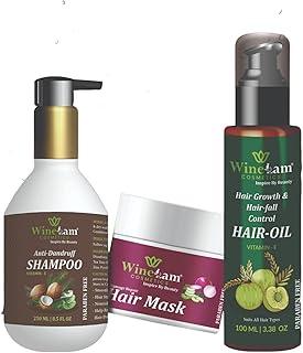 WineLam Cosmetics Care Combo – Anti-Dandruff Shampoo (250ml) + Hair Growth & Hair-Fall Control Hair Oil (100ml) + Damage Repair Hair Mask – Paraben-Free, Vitamin E, Deep Nourishment & Scalp Care