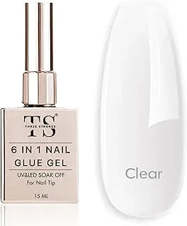 THR3E STROKES Builder Nail Gel, 6-in-1 Gel Builder 15ml for Nails, Hard Gel Builder Nail Strengthener Extension Gel Nail Polish Rhinestone False Nail Tips Glue Gel in a Bottle (CLEAR)
