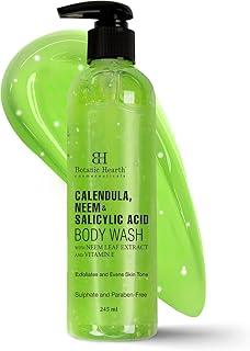 Botanic Hearth Calendula, Neem & Salicylic Acid Body Wash | Prevents Acne & Back Acne, Removes Dead Skin, Exfoliating Body Wash Shower Gel for Women & Men | Sulfate & Paraben Free | 245ml