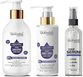 Keratin Protein Hair Care Set - Shampoo 300ml, Conditioner 150ml & Hair Serum 50ml | For Dry & Frizzy Hair | No Parabens & Silicones Added | Set of 3