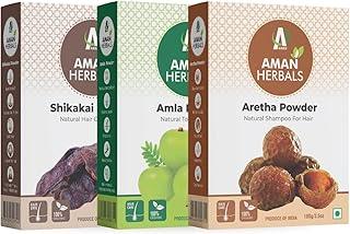 AMAN HERBALS - 100% Organic Amla Reetha (Aretha) Shikakai Powder for Hair, Hair cleanser,hair powder (3 Combo) 300gm
