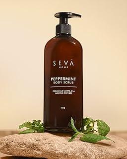 Seva Home Peppermint Body Scrub | Natural Polish & Care with Peppermint Coolness, Glycerin, Castor Oil, Charcoal Powder, Lactic Acid & Rosa Damascena Extract | Ideal for Cleansing Dry, Uneven or Bumpy Skin | Sulphate & Paraben-Free | 500gm