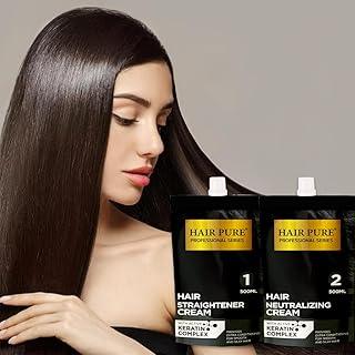 Hair Pure Straightener Cream with Active Keratin Complex | Professional Hair Smoothing Treatment with Argan Oil & Heat Protection | Long-Lasting Silky Straight Hair | Frizz Control| Hair Straightener Cream (500ml)