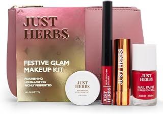 Just Herbs All in 1 Glam Kit Travel Frindly Gifting Pouch for Women (Lip & Cheeck Tint, Liquid Lipstick, Nail Paint, Eyeli (Pack of 2)