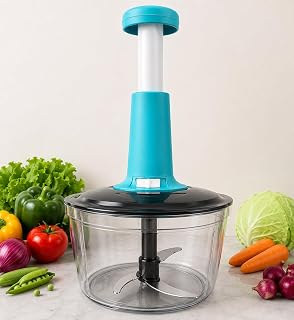 VIHAN WORLD Hand Press 650ml Vegetable Chopper with 3 Stainless Steel Blades | Manual Food Chopper for Onion, Garlic, Toma Pack of 2