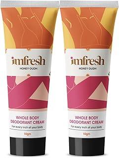 Imfresh Women Deodorant Cream For Whole body & Underarms Areas, Long Lasting fragnance, Prevents Odour and Reduces Pigmentation for Men & Women | 50gm Honey Oudh (Pack of 2)