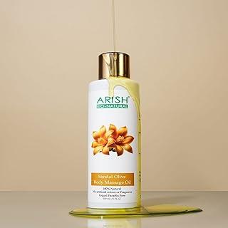 Arish Bio-Natural Sandal Olive Body Massage Oil 200 ml | Nourishing Blend with Olive Oil & Sandalwood for Deep Hydration & Radiant Glow | Soothes Dryness, Redness & Fatigue | Suitable for All Skin Types