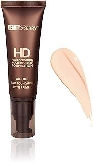 Beauty Berry Hd High Definition Water Proof Natural Finish Foundation Oil Free Base Ffoundation With Primer for All Skin Type, Full Coverage, 1 Count