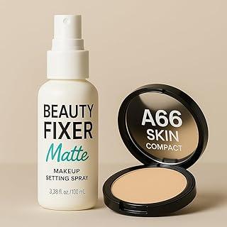 A66 beauty Compact Powder – Long-Lasting Matte Finish 12g & Matte Fixer Setting Spray for Women | Long-Lasting Oil Control Makeup Fixer Suitable for All Skin Types | 100ml (PACK OF 2)