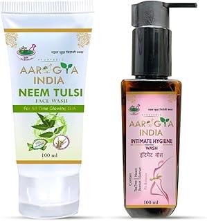 Aarogya India Neem tulsi Facewash + Intimate Hygiene Wash for Women, Vaginal Wash Restores pH Balanace No itching, Burning, white Discharge COMBO (200ml)
