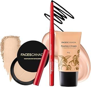 FACES CANADA Dewy Shine Combo - Tinted Moisturizer - Light 01 (18 gm) + Magneteyes Kajal - Black (0.35 gm) + Weightless Stay Matte Compact Powder - Natural 02 (9 gm) | Lightly Tinted BB Cream | Flawless Finish | Waterproof & Smudgeproof