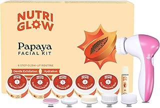 NutriGlow Papaya Facial Kit For Blemish Free and Fairer Skin Hydrated & Brightening Fresh Looking Skin, All Skin Types, No Parabens & Sulphates, 250gm+10ml With 5 in 1 Face Masssager