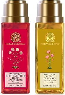 Forest Essentials Travel Size Ayurvedic Herb Enriched Head Massage Oil Bhringraj| 50 ml & Travel Size Delicate Facial Cleanser Kashmiri Saffron & Neem| 50 ml Combo