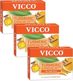Vicco Turmeric Sandal Bathing Bar | Refreshing Body Soap | De Tans, Brightens And Restores The Natural Glow