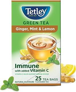 Tetley Green Tea Immune, With Added Vitamin C, Ginger, Mint & Lemon, 25 Tea Bags, 1.4gx25