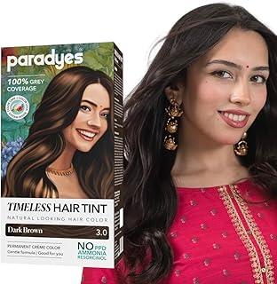 Paradyes Dark Brown Timeless Hair Tint, Permanent Crème Hair Colour for Natural-Looking Results, Complete Grey Coverage, Long-Lasting Formula Free from PPD, Ammonia, & Resorcinol, 3.0 Dark Brown