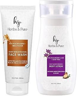 Herbs and Pure 12% Niacinamide & Rice Water Face Wash(100 ML) For Anti Pigmentation & Deep Moisturising Body Lotion(200 ML) Spf 20, Kesar Oil And Shea Butter, Pack Of 2