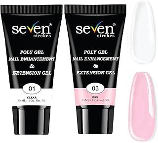 SEVEN STROKES Poly Nail Gel: 30ML Strong Builder for Nails, Color for Extension, Multifunctional Strengthener Hard Gels, Long-Lasting, Easy-to-go Manicure Supplies for DIY at Home Salon-VIP (CLEAR + PINK)