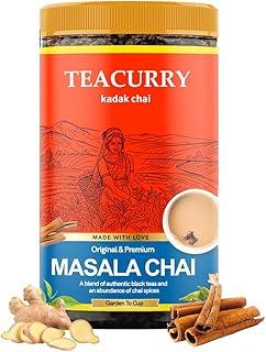 TEACURRY Masala Chai (100 Grams, 50 Cups) - Masala Assam Tea for Digestion - 100% Natural Spiced Black Tea with Real Elachi, Ginger, Cinnamon, Bay leaves, Pepper, Turmeric & More | Masala Tea Chai