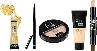 Fii Me lovPowder Pore-Less Oil Control Compact Powder- Matte Finish Face -Fii Me loveMatte- Foundation-Highlighter And Contour Stick Highlighter (Cream)-Kajal Eyes-yellow concealer