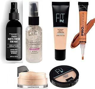 Lecherous Beauty 6 In 1 Combo Kit - Foundation, Primer, Liquid Concealer, Loose Powder, Compact Powder & Makeup Fixer (Setting Spray) - Ideal for Face Makeup - Complete Makeup