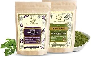 KHADI NATURAL Organic Powder Pack of 2 (Indigo + Natural Henna) 200gm|Herbal Hair Colour | Hides grey hair| Prevents hair thinning | Free From Harsh Chemicals | Suitable for All Hair Types