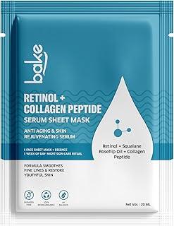 Bake 1% Retinol + Collagen Peptide Sheet Mask For Anti Aging, Skin Tightening & Wrinkles | Paraben Free, 100% Biodegradable (20.00 g, Retinol)