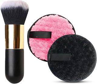EDO MAC Foundation Makeup Brush – Flawless Application for Liquid, Cream & Powder with 2 pcs Double-Sided Washable Makeup Remover Pad