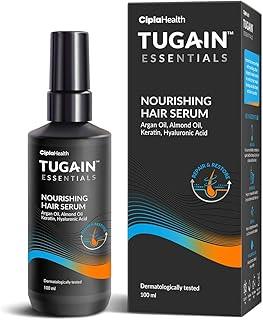 Tugain Essentials Nourishing Hair Serum 100ml | Argan Oil, Almond Oil, Keratin & Hyaluronic acid | For Shine & smooth hair | Reduces frizz & hair breakage | Non Sticky Hair Serum | For all hair types