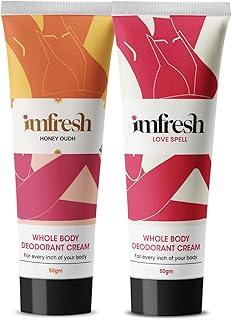 Imfresh Women Deodorant Cream For Whole body & Underarms Areas - Long Lasting Fragrance | Prevents Odour & Reduces Pigmentation for Women (50gm, Love Spell & Honey Oudh) (Pack of 2)