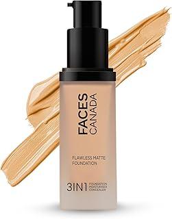 FACESCANADA Flawless Matte Foundation-Caramel Natural,30 Ml|3-In-1 Foundation+Moisturizer Cream For All Skin Types+Concealer|12 Hr Hydration+Spf 18|Hd Matte Coverage|Lightweight|Anti Ageing,Pack Of 1