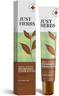 Just Herbs Nourishing Under Eye Gel Cream for Dark Circles, Eye Puffiness, Fine Lines & Wrinkles with Green Tea & Carrot S