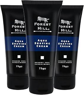 FOREST HILL Premium Fresh Aqua Shaving Cream For Men, Infused With Sandalwood, Orange Peel, Neem, Vitamin E, Aloe Vera & Ginger For Smooth Shave, Ideal For Personal & Professional Salon (Pack of 3, 75g Each)