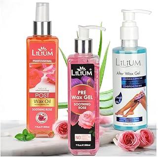 Lilium Pre Wax Gel & After Wax Gel With Post Wax Oil, 200ML Each | For Soothing Rose & Aloe-Vera Soft And Nourishing The Skin | No Parabens, No Mineral Oils, No Harmful Chemicals, Pack Of 3