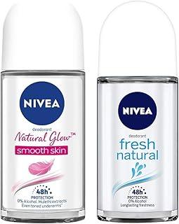 Nivea Deodorant Roll On, Fresh Natural for Unisez, 50ml And Deodorant Roll-on, Whitening Smooth Skin for Unisex, 50ml