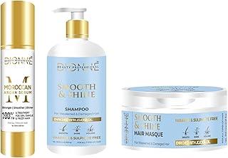 DIONNE BEAUTY PROFESSIONAL Smooth & shine Shampoo,Masque & argan oil hair Serum - for Weak & Damaged hair | paraben & sulphate free enriched with Jojoba oil-(Shampoo-320ml),(Masque-300ml) & (serum50ml)
