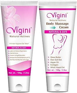 Vigini Feminine Private Parts Hygiene Deodorant Intimate Lightening Pigmentation Removal Gel Wash & Body Bosom Massage Cream Fenugreek Witch Hazel Ext Argan Oil Sulphate Paraben Free for Women 200ml