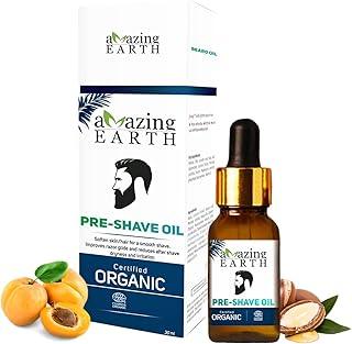 AMAzing EARTH Certified Organic Pre-Shave Oil - with Olive, Argan & Apricot Oil, Soft Stubble, Moisturizing, Silicone & Minerals Free, Sulphates & Parabens Free, Vegan & Cruelty Free - 30ml