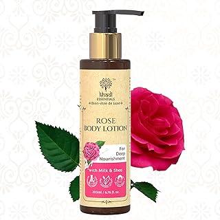 Khadi Essentials Body Lotion for Winter Season with Rose & Shea Butter for Women & Men, Sulphate/Paraben Free Ramani Indian, 200 ml