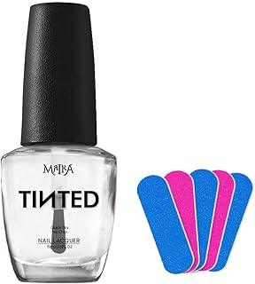 Matra TINTED 3-in-1 Top Coat, Base Coat, Nail Strengthener with 5 Mini Nail Filers (15ml) - Transparent Nail Polish Paint for Crystal Clear Glossy Enamel - Long Stay, No Chip Quick Dry Nail Lacquer