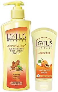 Lotus Herbals Almondnourish Daily Nourishing Body Lotion With Apricot Scrub | Skin Care Combo Pack | 310g
