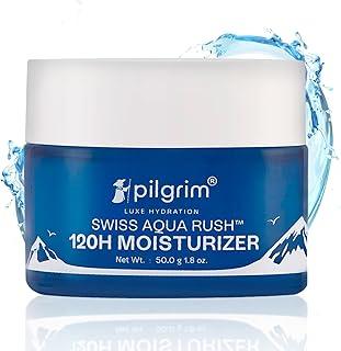 Pilgrim Swiss Aqua Rush™ 120H Moisturizer for face| Crafted with powerful hydrators-Swiss Aqua Rush™ & PatcH20®| Strengthens skin barriers| Plump & glowing skin| 120 Hrs of Increased hydration| 50gm