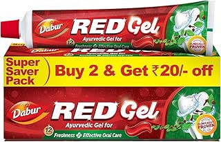 Dabur Red Gel Ayurvedic Toothpaste - 300g (150g x 2) | Reduction in Bad Breath, Plaque & Gingivitis | 300GMS